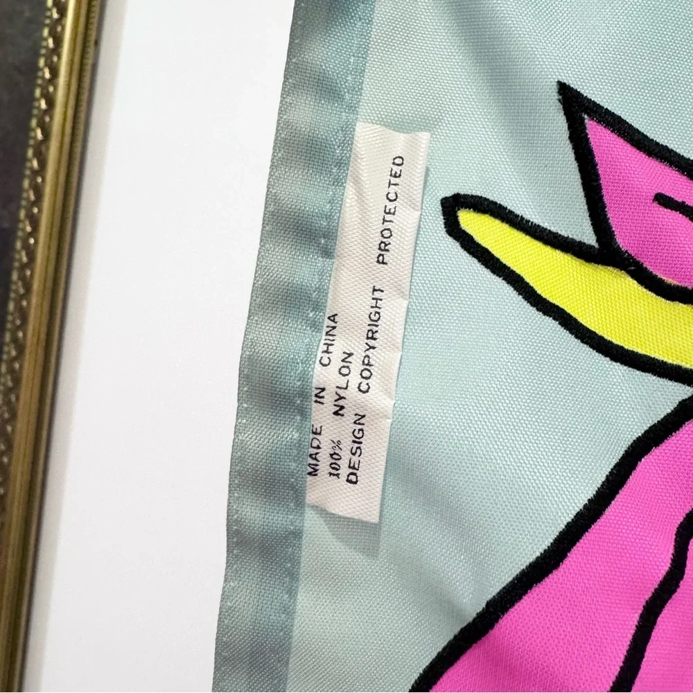 Vintage NWOT Nylon Embroidered Baby Shower Neon Stork Banner Flag